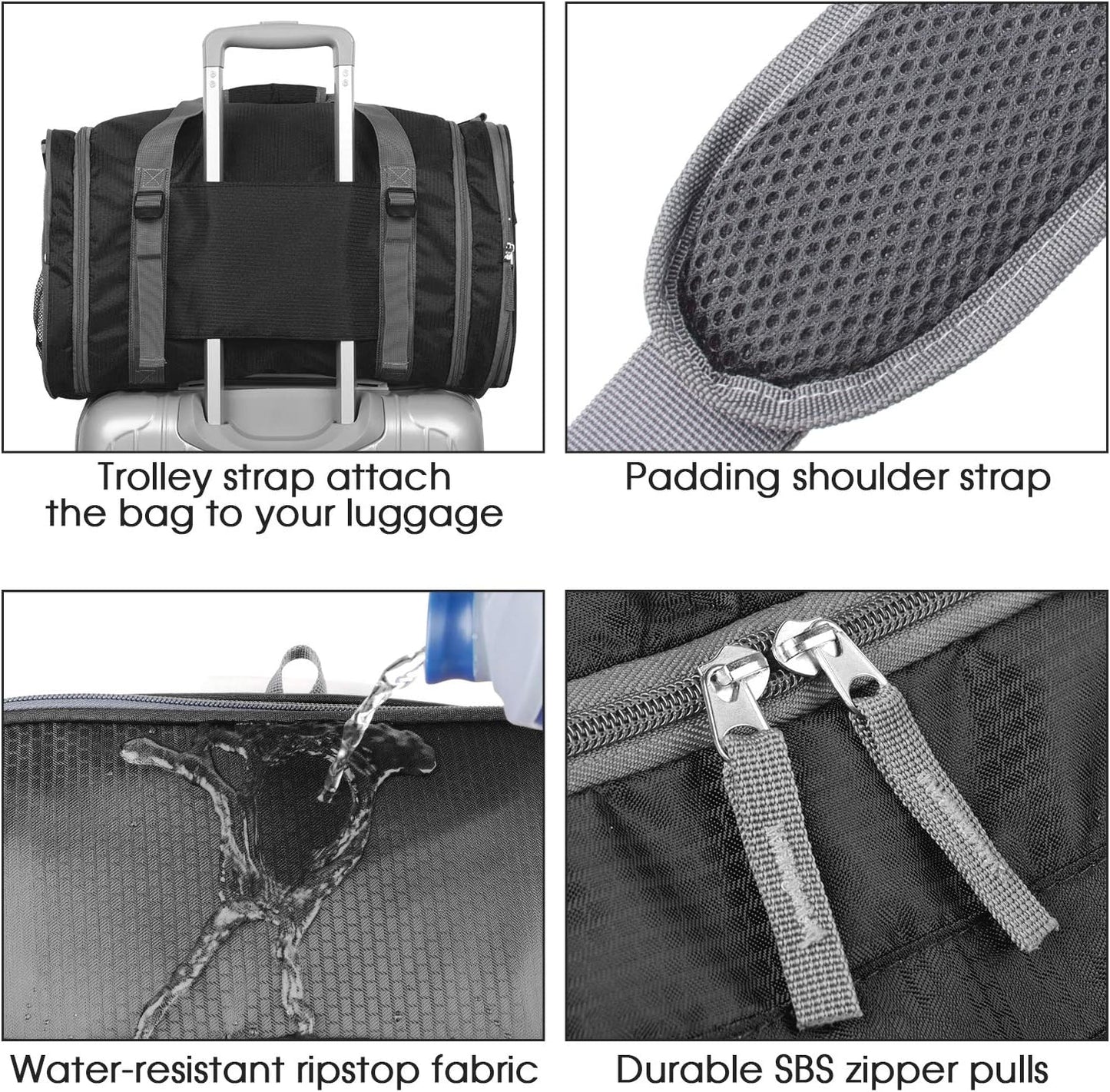 Foldable Sports Gym Bag with Separate Wet and Shoe Compartments, Travel Duffel for Men and Women