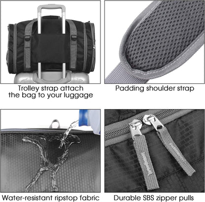 Foldable Sports Gym Bag with Separate Wet and Shoe Compartments, Travel Duffel for Men and Women