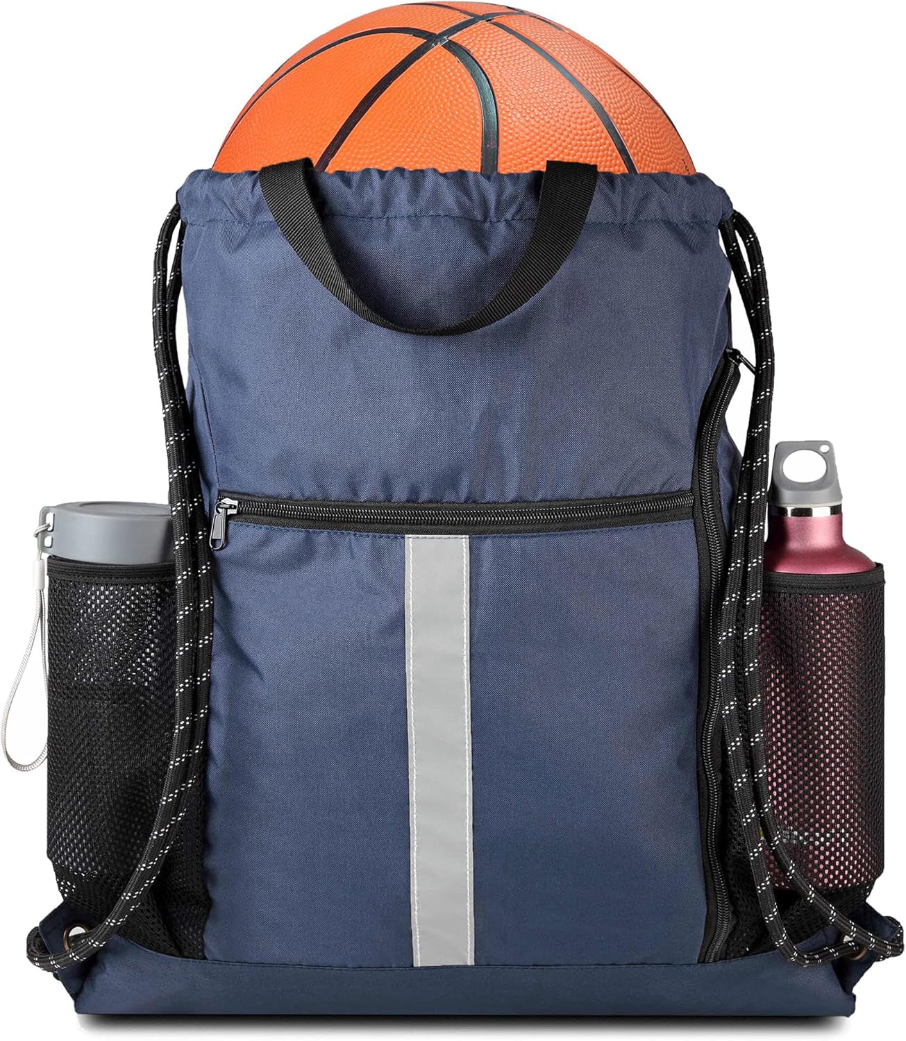 Gym-Drawstring-Backpack-Bag with Shoe Compartment and Two Water Bottle Holder Large String Backpack Sports Bag Athletic Sackpack for Men Women