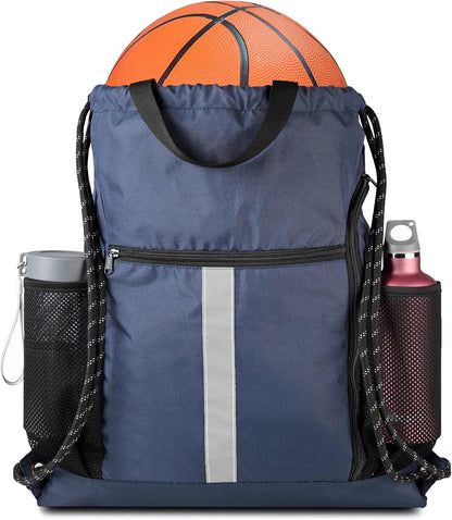 Gym-Drawstring-Backpack-Bag with Shoe Compartment and Two Water Bottle Holder Large String Backpack Sports Bag Athletic Sackpack for Men Women