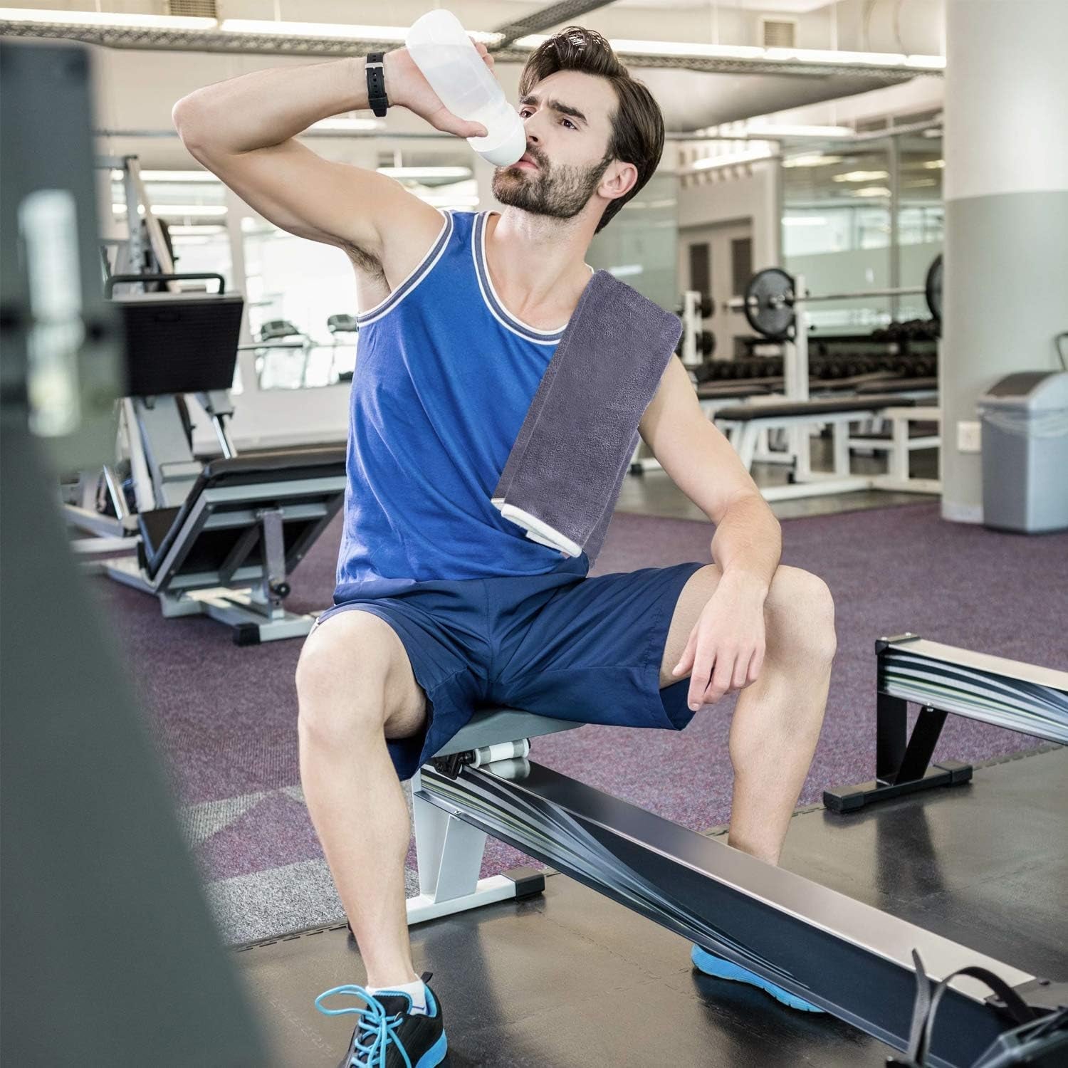 Microfiber Sports Towel Set for Men and Women, Quick-Drying and Ultra-Soft, 3-Pack (1 Blue, 1 Purple, 1 Gray, 14" x 29") - Ideal for Tennis, Yoga, Cycling, and Swimming